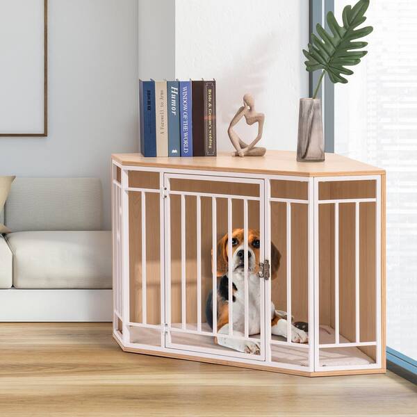 Foobrues Corner Dog Crate with Cushion Dog Kennel with Wood and Mesh Doghouse Pet Crate Indoor Use MAR230312P The Home Depot