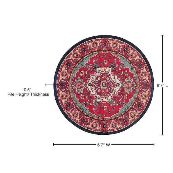 Geometric Red Bidjar Oriental Round Rug 5x5