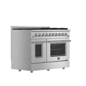 48 in. 6.58 cu. ft. Capacity Professional Freestanding Double Oven Gas Range with 8 Italian Burners in Stainless Steel