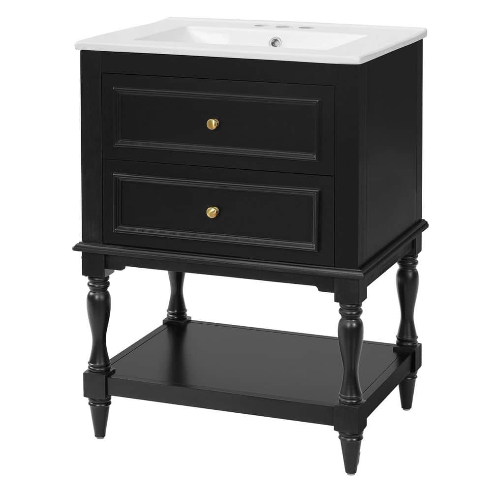 24.40 in. Freestanding Black Bath Vanity with White Ceramic Top price history on PriceWatchPro