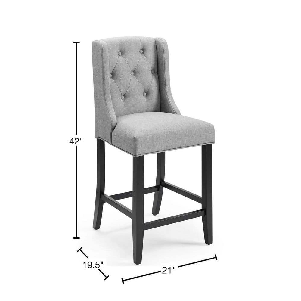 Light Gray Tufted Button Upholstered Counter Stool with Wood Legs