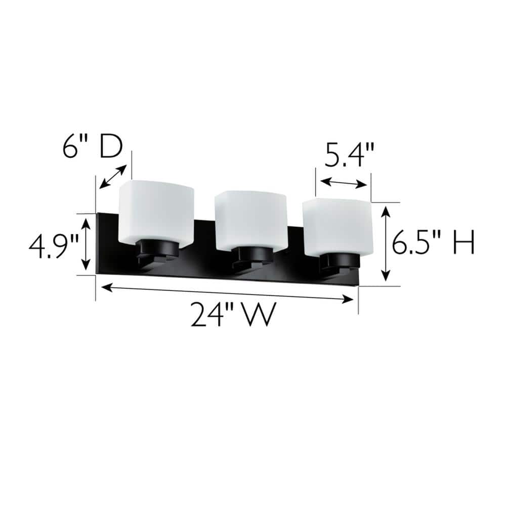 Elegant Matte Black 24" Traditional Vanity Light with Frosted Glass