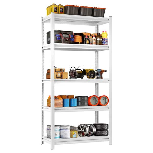 5-Tiers Metal Industrial Duty Adjustable Pantry Organizer Shelving Unit in White  (31.5 in. W x 63 in. H x 15.7 in. D)