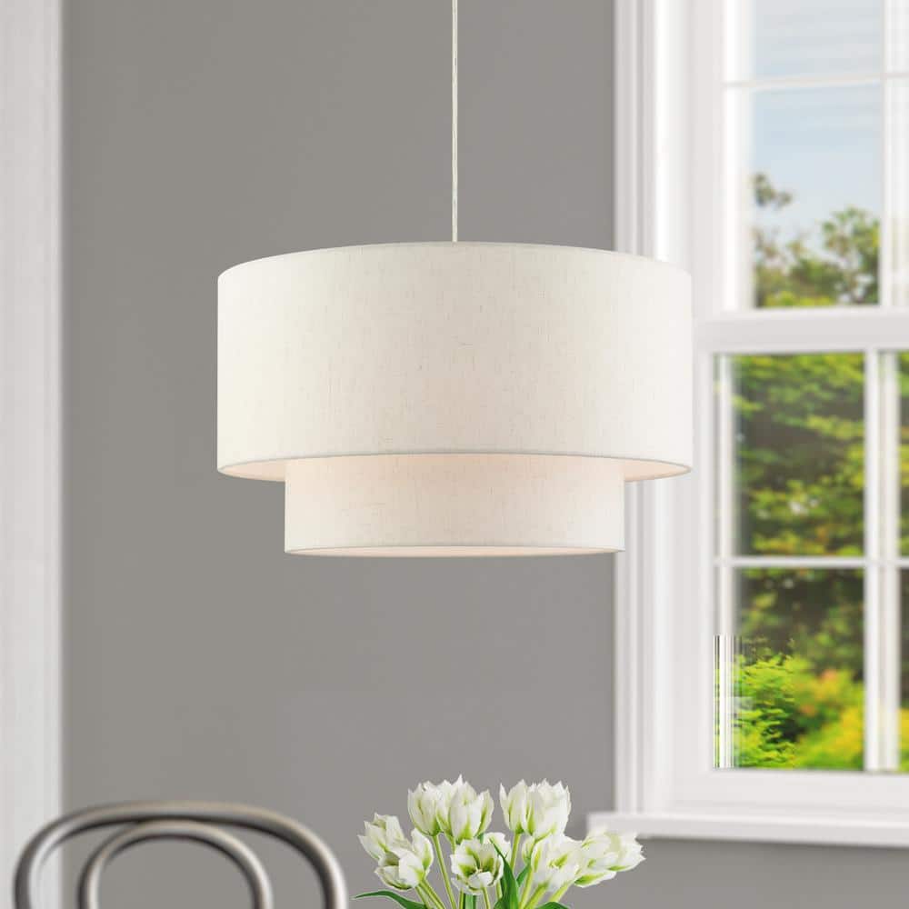 Contemporary Brushed Nickel 3-Light Indoor Drum Pendant