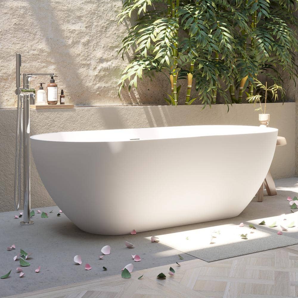 69'' Matte White Freestanding Acrylic Soaking Bathtub