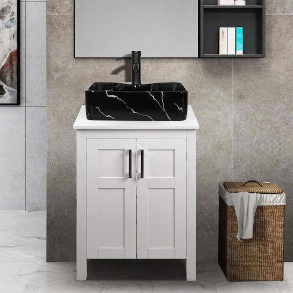 Puluomis 24 in. W x 19 in. D x 33 in. H Single Sink Bath Vanity in White with White Solid Surface Top