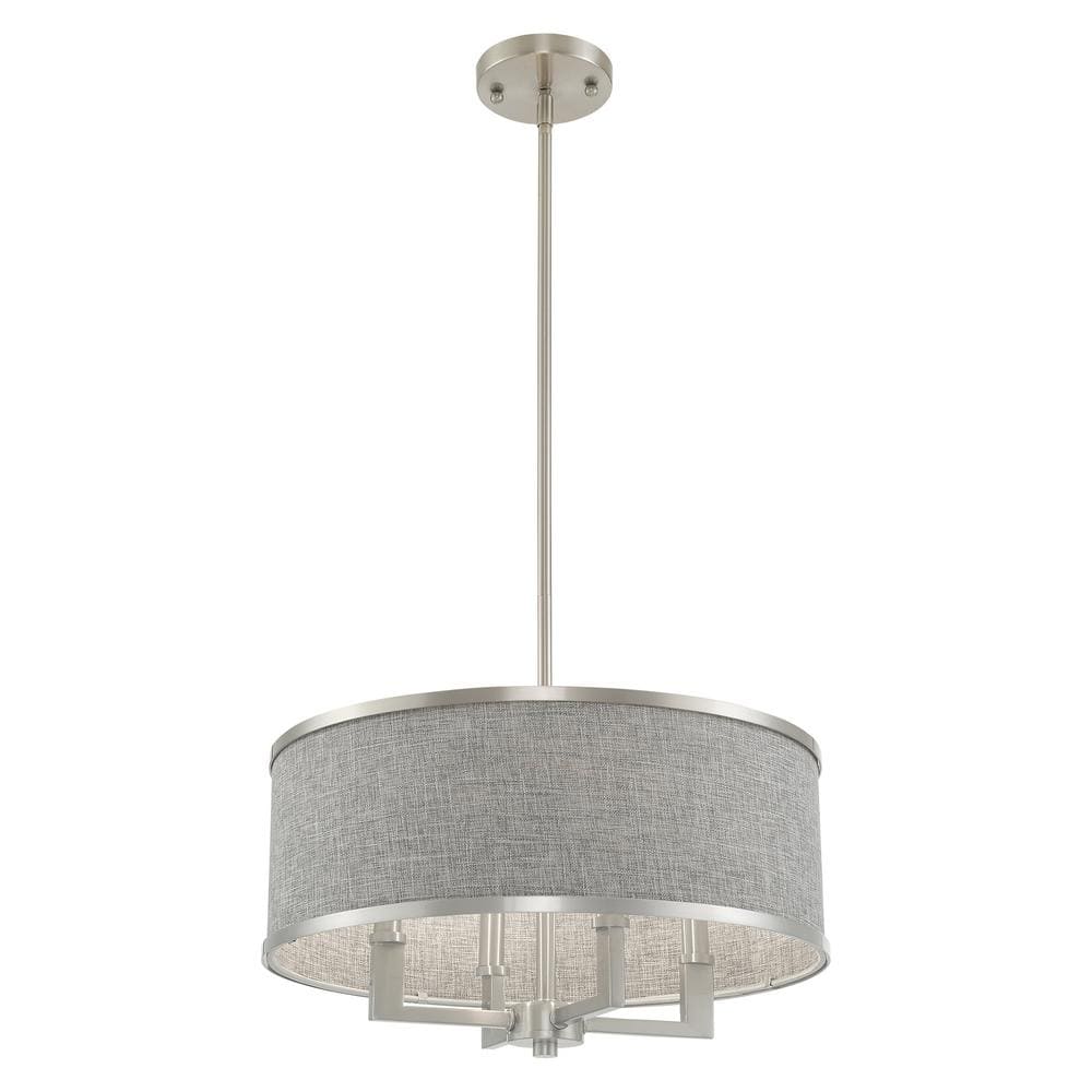 Brushed Nickel Mini Drum Chandelier with Gray Shade