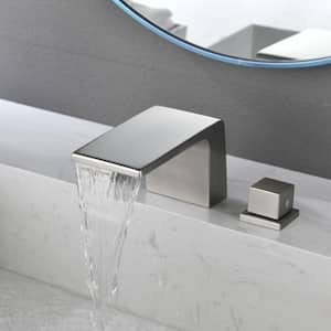 8 in. Widespread Double Handles Waterfall Spout Bathroom Faucet with Supply Line in Brushed Nickel