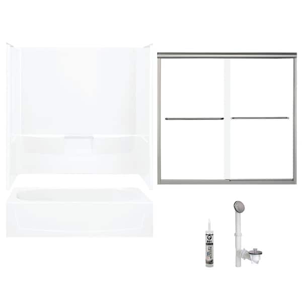STERLING Performa 29 in. x 60 in. x 75.25 in. Bath and Shower Kit with Left-Hand Drain in White and Brushed Nickel