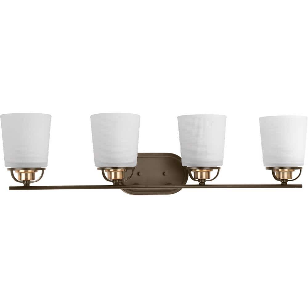 West Village Collection 4-Light Antique Bronze Etched Double Prismatic Glass Farmhouse Bath Vanity Light price history on PriceWatchPro