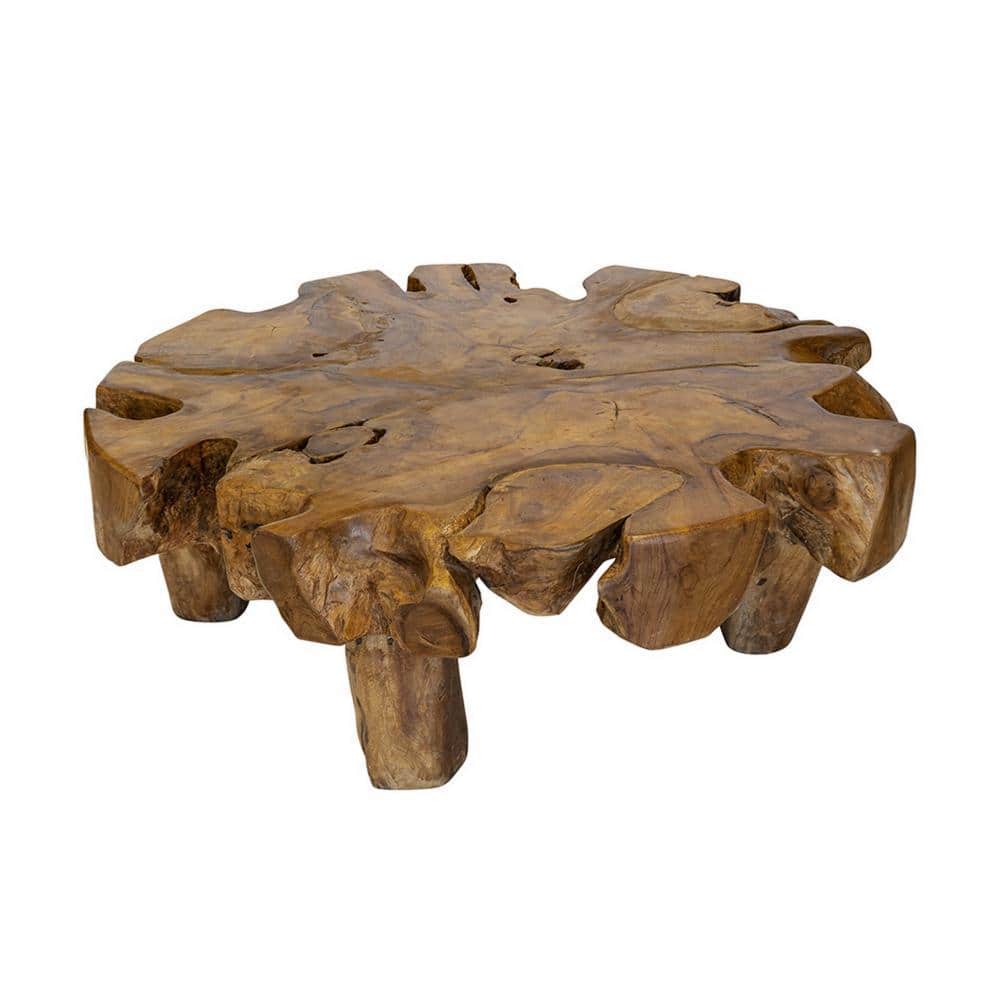 47.2" Round Teak Root Coffee Table in Natural Brown Finish