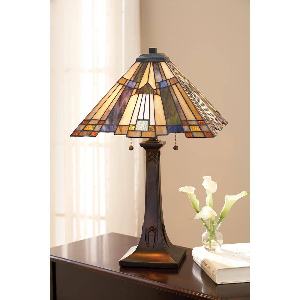 Artisan Blue and Amber Glass 16'' Tiffany Style Desk Lamp