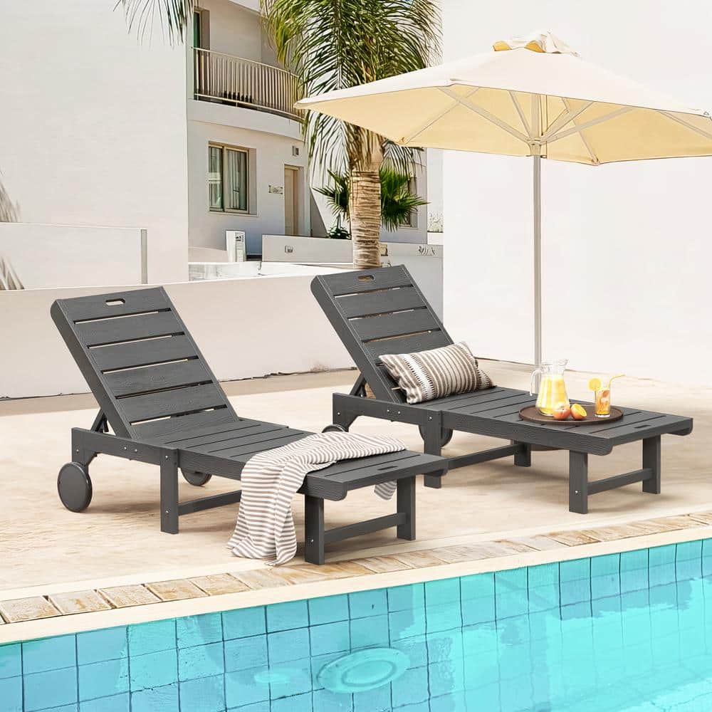Heli Recycled Dark Gray HDPS Patio Lounge Chair Plastic Stackable Outdoor Chaise Lounge Chair with Wheel Set of 2 price history on PriceWatchPro