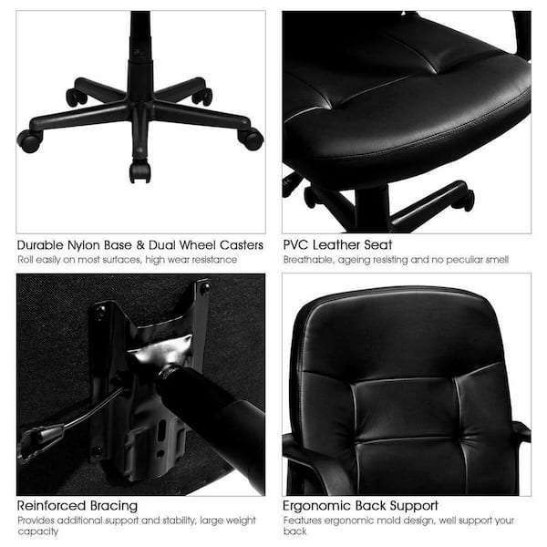 Costway Black PVC Mid-Back Executive Office Chair with Arms Costway Black PVC Mid-Back Executive Office Chair with Arms