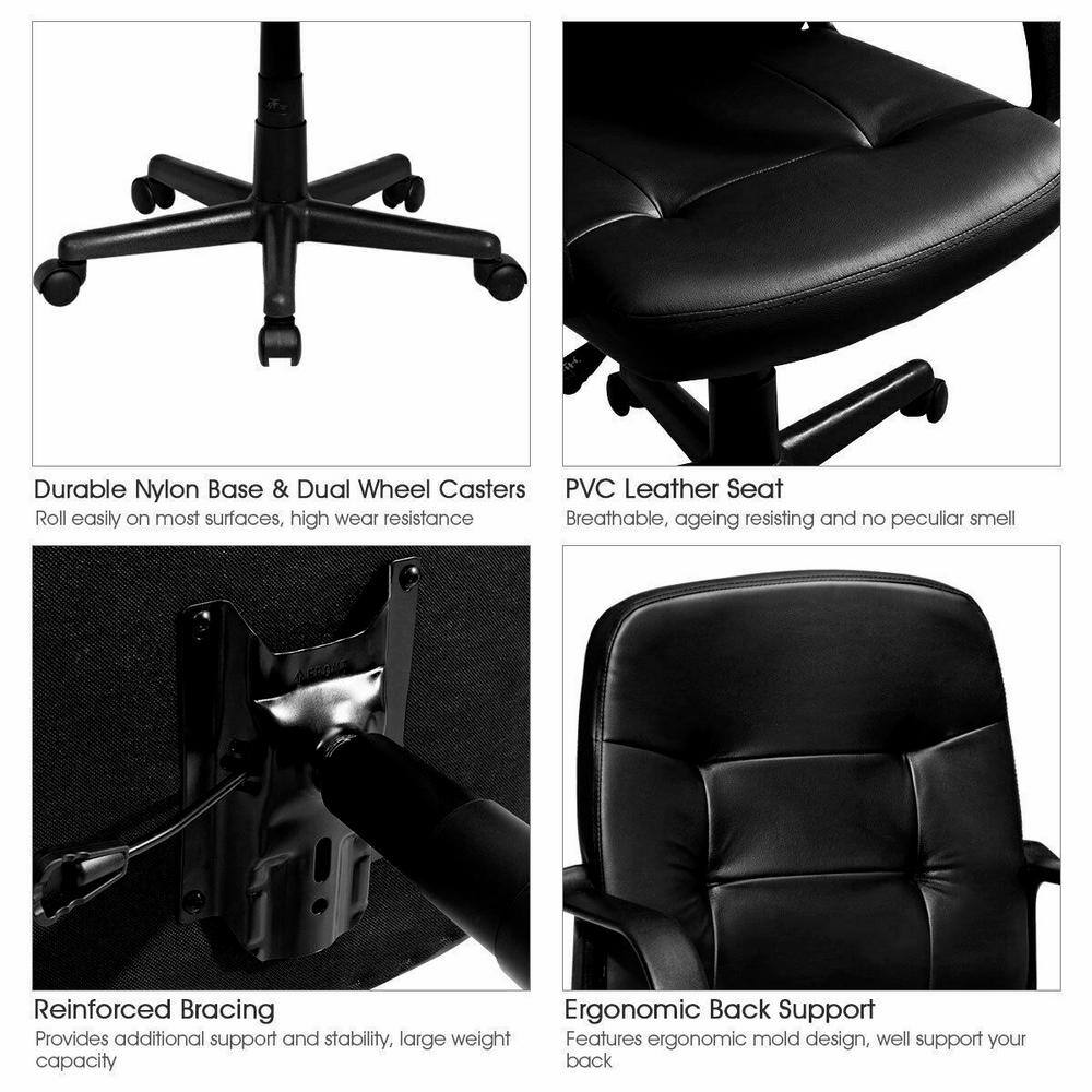 Modern High-Back Black Leather Swivel Task Office Chair