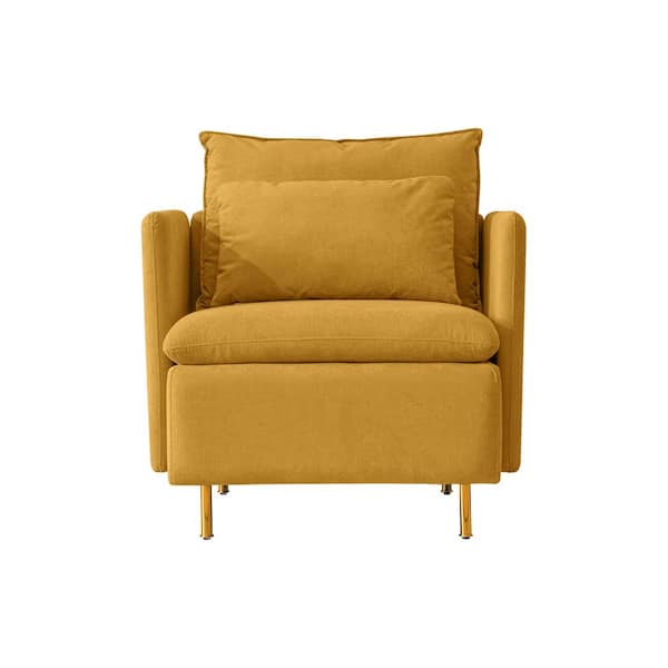 Unbranded Modern 30.7 in. Yellow Fabric Accent Design Upholstered Single Armchair with Metal Feet