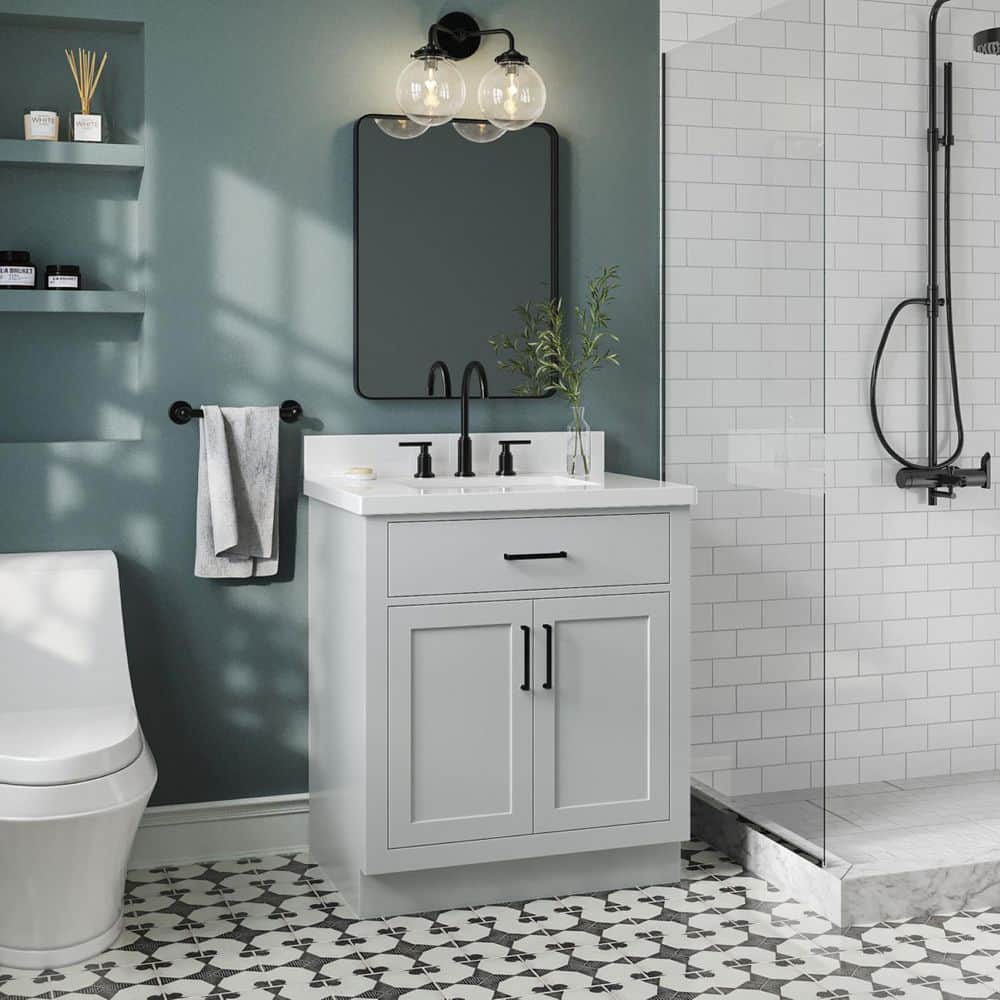 Hepburn 30 in. Single Sink Freestanding Bathroom Vanity in Gray with Pure White Quartz Top price history on PriceWatchPro