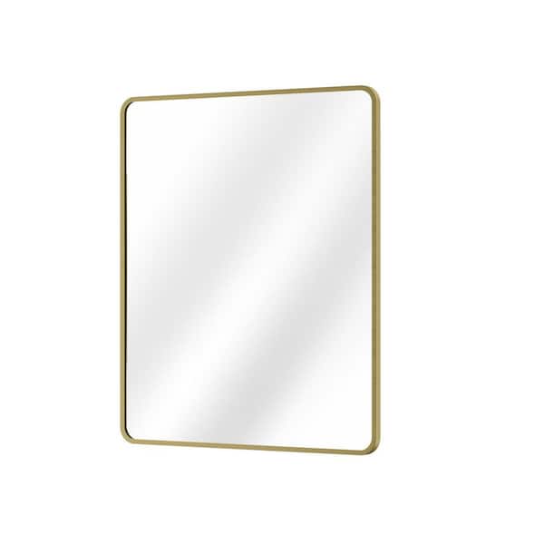 Modern 18 in. W x 24 in. H Rectangular Framed Wall Bathroom Vanity Mirror in Brushed Gold