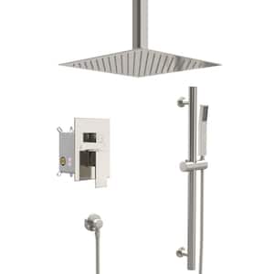Single Handle 2-Spray 16 in. Ceiling Mount Shower Faucet 1.8 GPM with Pressure Balance Valve in. Brushed Nickel