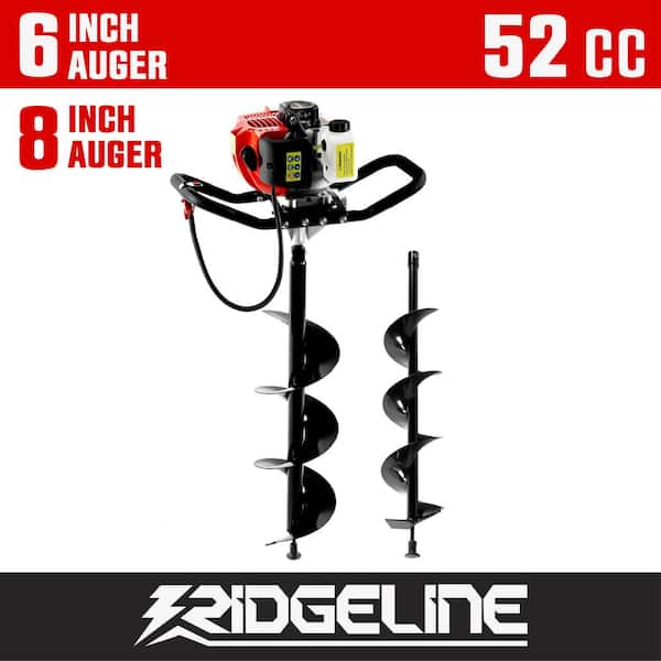 52cc Gas Powered Earth Auger Powerhead Drill 6 & 8-in Bits, Fence Post, Tree Planting, Post Hole Digger, Soil Cultivator