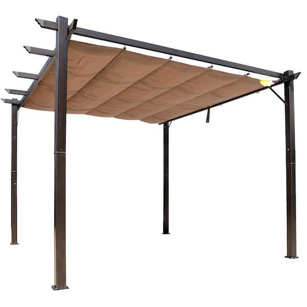 10 ft. x 10 ft. Outdoor Retractable Pergola Canopy, Aluminum Patio Pergola, Backyard Shade Shelter for Porch Party