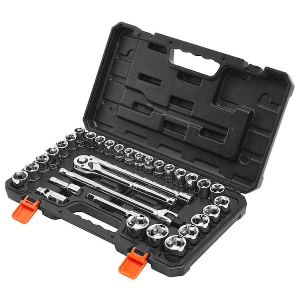 33-Piece Socket Set, 1/2 in. Drive, SAE & Metric, Mechanic Tool Kit with Ratchet Wrench, Extension Bar, CR-V Steel