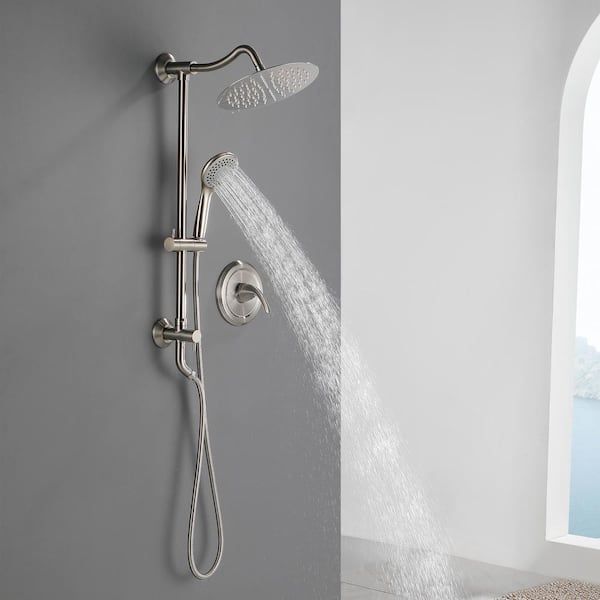 Unbranded Single Handle 3-Spray Patterns 2 Shower Heads Shower Faucet 3.2 GPM w/ High Pressure in Brushed Nickel (Valve Included)