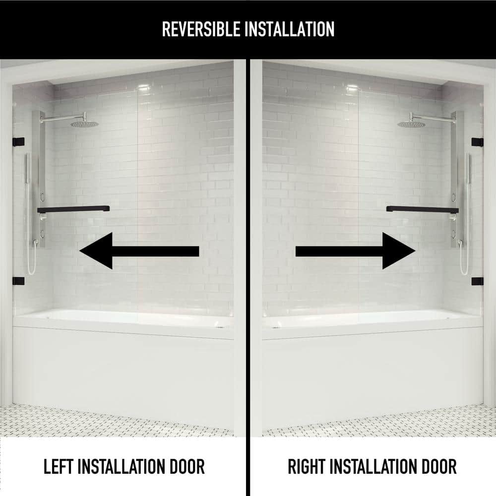 Rialto 34" W x 58" H Frameless Matte Black Tub Door
