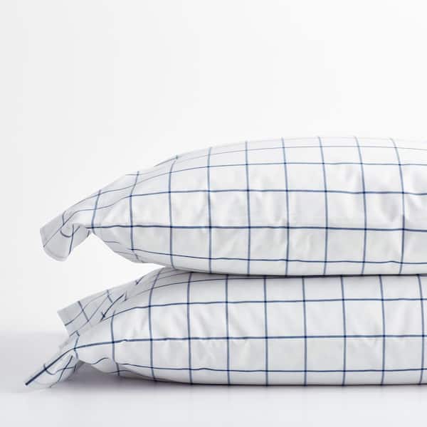 Company Cotton Block Plaid Navy 200 Thread Count Yarn-Dyed Cotton Percale Standard Pillowcase (Set of 2)