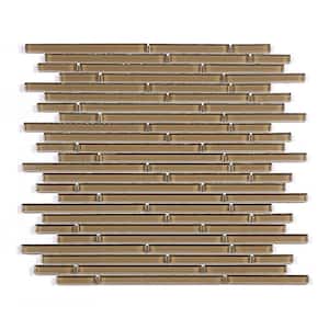 New Era Brown 12 in. x 12 in. Interlocking Glossy Glass Mosaic Wall Tile (11 sq. ft./Case)