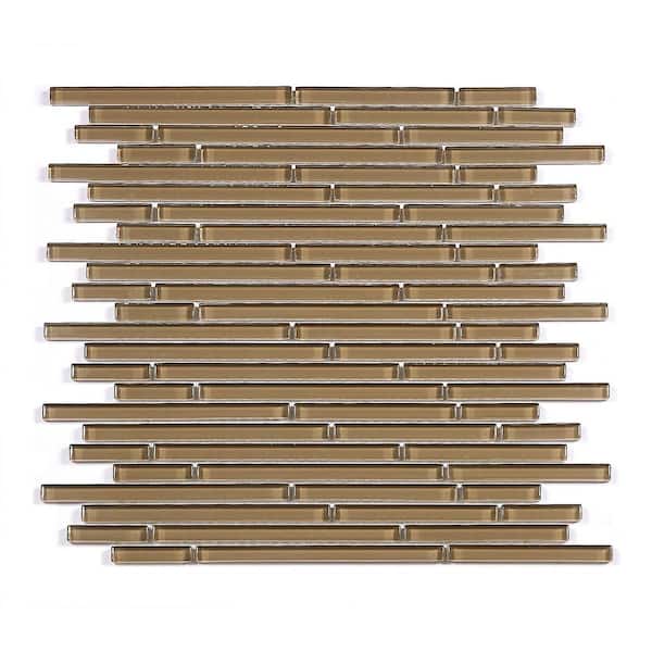 New Era Brown 12 in. X 12 in. Interlocking Glossy Glass Mosaic Wall Tile (9 sq.ft./Case)