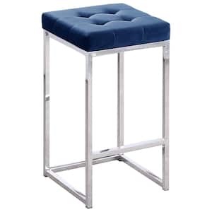 Jersey 26.5 in. H Blue Velvet Counter Height Stool in Silver (Set of 2)
