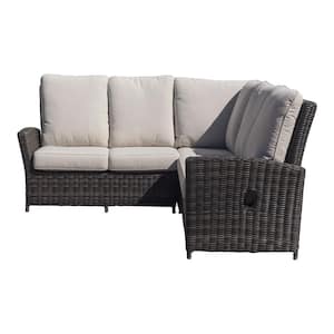 3-Piece Patio Aluminum Conversation Sectional with Cream Cushions Cantilever Recline Cheshire