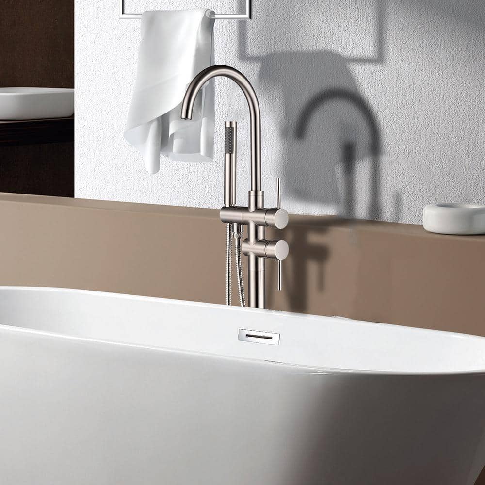 Brushed Nickel Freestanding Tub Filler with Hand Shower