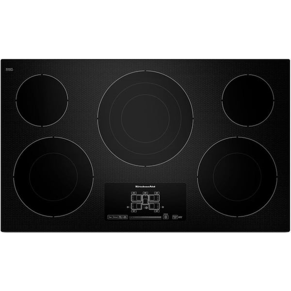 KitchenAid 36 in. Radiant Ceramic Glass Electric Cooktop in Black with 5 Elements Including Triple-Ring and Double-Ring Elements