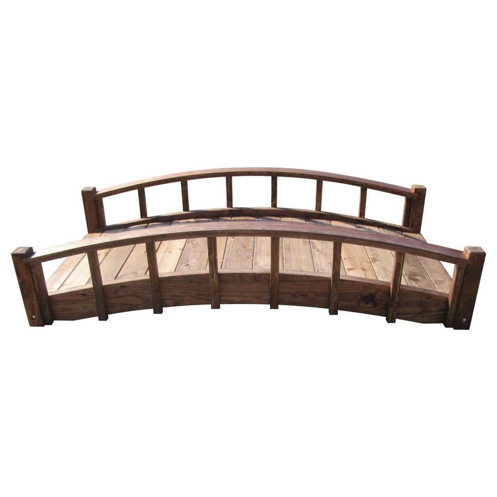 6-Foot Brown Arched Wooden Japanese Garden Bridge
