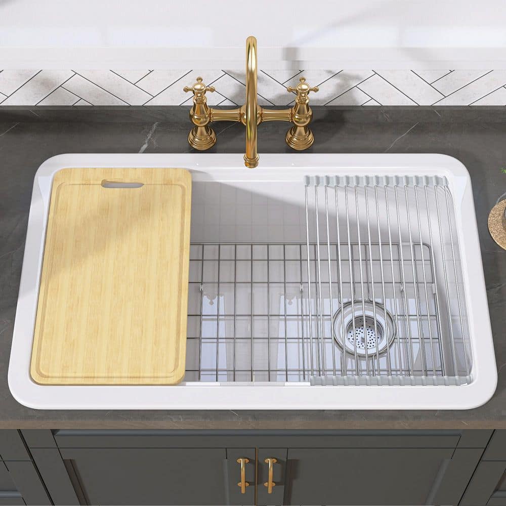 Zeafive Sino 30 in. Drop-In/Undermount Single Bowl White Fireclay