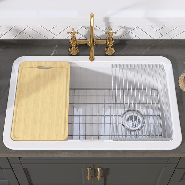Zeafive Sino 33 in. Drop-In/Undermount Single Bowl White Fireclay