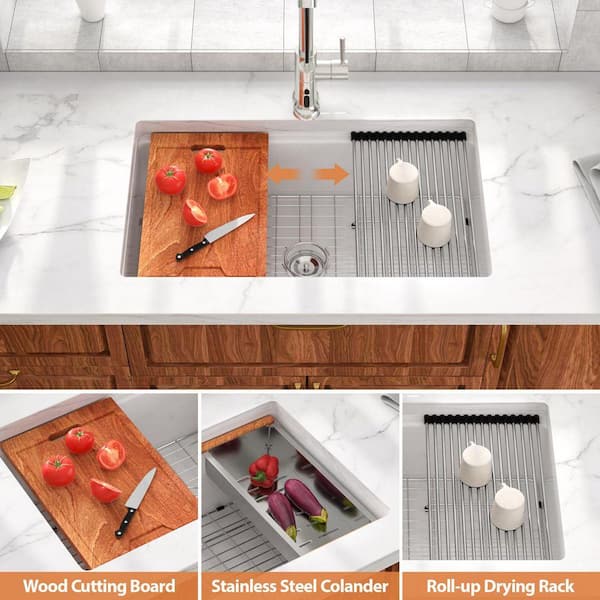 LORDEAR 33 in. x 19 in. Undermount Single Bowl Ceramic Workstation