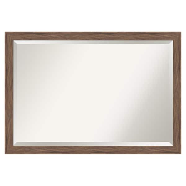 Pia Medium Brown Narrow 39.25 in. x 27.25 in. Beveled Casual Rectangle Framed Wall Mirror