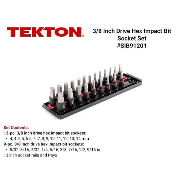 3/8 in. Drive Hex Impact Bit Socket Set with Rails, 22-Piece (5/32-9/16 in. 4-14 mm)