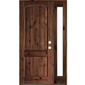 44 in. x 96 in. Rustic knotty alder Left-Hand/Inswing Clear Glass Red Mahogany Stain Wood Prehung Front Door with RFSL