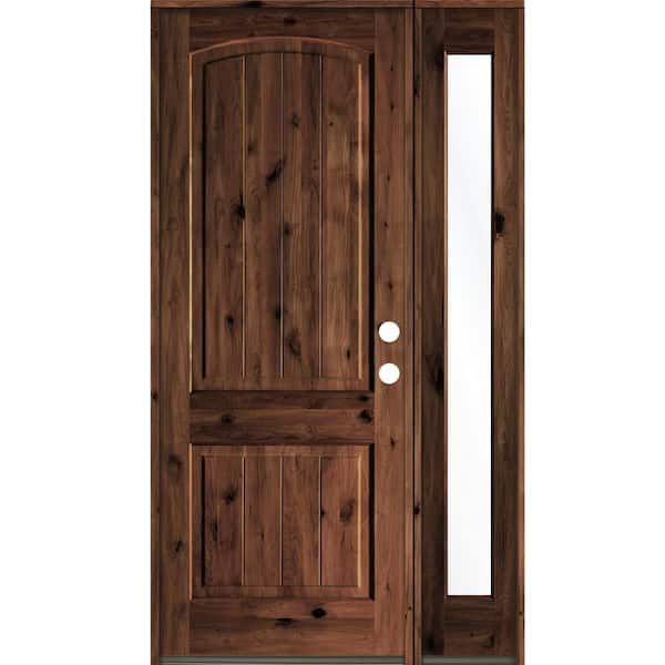 Krosswood Doors 46 in. x 96 in. Rustic knotty alder Left-Hand/Inswing Clear Glass Red Mahogany Stain Wood Prehung Front Door with RFSL