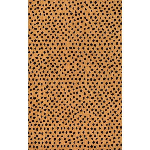 Daphne Modern Classic Animal-Spot Bordered Coir Natural/Black 4 ft. x 6 ft. Indoor/Outdoor Area Rug