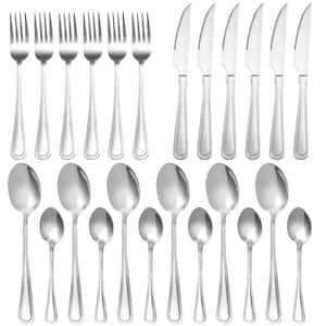 24-Piece Classic Stainless Steel Flatware Serving for 6, Forks/Spoons/Knives, Square Edge and Mirror Polished