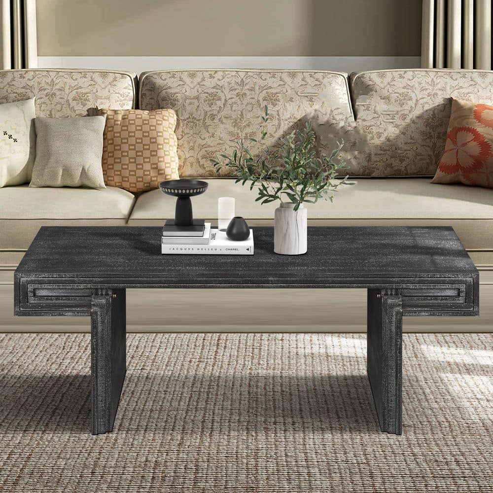 Lesly Vintage 48 in. Black Rectangle Solid Wood and MDF Coffee