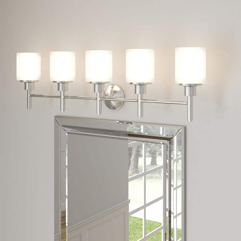 Aubrey 5-Light Satin Nickel Vanity Light with Frosted Glass Shades