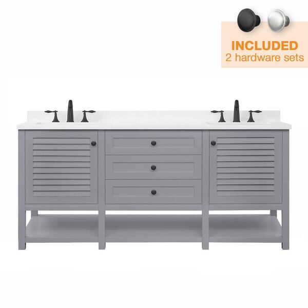 Home Decorators Collection Grace 72 In W X 22 In D Bath Vanity In Pebble Grey With Cultured Marble Vanity Top In White With White Basins Grace 72pg The Home Depot