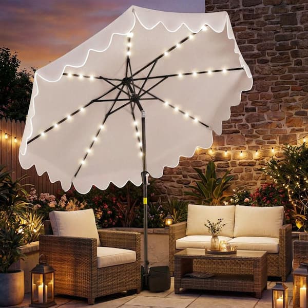 9' patio umbrella with led lights Clihome 9 ft Outdoor Patio Umbrella with Solar LED Lights and Weighted Base in Grey