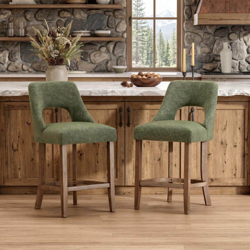 26 Inch Green Counter Height Bar Stools Set of 2 Solid Wood Legs Upholstered Comfort Seat for Patio price history on PriceWatchPro